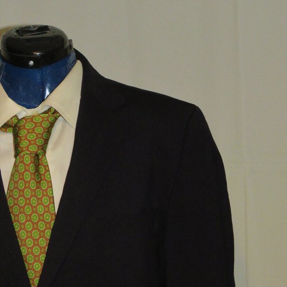 Hugo Boss Jam75 Stretch Current Blue Gabardine Flat Front Two Button Suit 36R